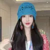 2026 Nuevo Sombrero de Punto Hueco Retro Japonés para Mujer Primavera/Verano Delgado Versátil Artístico Azul Holgado Sombrero Pulóver