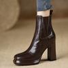Botas Impermeables de Plataforma con Tacón Grueso 2026 Otoño Nuevas Elegantes Versátiles Cómodas de Tacón Alto con Banda Elástica Acortadoras de Altura en Marrón