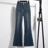 Foto Real de Jeans Vintage de Pierna Ancha Estilo Americano para Mujer, Sueltos de Cintura Alta, Adecuados para Primavera y Otoño, Tallas Grandes, Pantalones Rectos Caídos de Largo Hasta el Suelo, Algodón