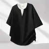 Camiseta casual holgada de manga corta con cuello redondo para hombre, marca de moda de verano, diseño creativo de dos piezas falsas, camisa de manga corta de moda para hombre