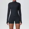 Novo Conjunto Esportivo para Mulheres, Malha Sem Costura com Gola Alta, Manga Longa, Zíper, Roupa de Yoga, Cintura Alta, Justo, para Esportes ao Ar Livre, Corrida, Fitness