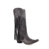 Botas Tamanho Grande Amazon Botas de Cano Alto com Franjas Comércio Exterior Britânicas Grossas com Rebites 4 Novas Botas Femininas com Algodão Azul