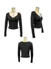 2026 Nuevo Amazon Aliexpress Boutique Stock Listo Camiseta de Manga Larga con Cuello en V para Mujer Top con Copa de Costura Estación Independiente