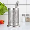 Tubo para palillos de acero inoxidable cesta redonda para palillos jaula para palillos vajilla de restaurante tubo para cuchillo y tenedor cesta de drenaje a prueba de moho cubo para palillos
