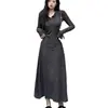 Vestido Novo de Outono e Inverno Estilo Francês Transfronteiriço, Vestido Longo de Manga Longa Plus Size para Mulheres Curvilíneas, Bodycon Emagrecedor com Amarração na Cintura