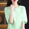 Algodão mercerizado com sensação de gelo, manga curta, verão, fino, cor sólida, básico, solto, plus size, modelador, gola redonda, top base para mulheres