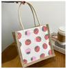 Lona de lino con costuras bolsa de compras portátil literaria Vintage bolsa de mano para estudiante trabajador de oficina
