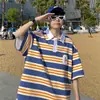 Polo de Hombre de Manga Corta a la Moda Marca Holgado Rayado de Media Manga Verano a la Moda Combinable Guapo Solapa Camiseta de Pareja