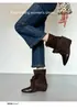 Nuevos Zapatos de Mujer Patchwork Estilo Nomadic Retro Correas Grandes Nicho de Gama Alta Botines Cortos Paleta de Colores Maillard Botas de Moda