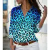 Camisa Feminina Manga Longa Estampa de Leopardo Colorida da Moda Impressão 3D Outono Novo Festival Casual Camisa Feminina Roupa Feminina
