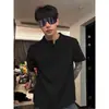 Camiseta Masculina de Verão Versátil Casual Tendência Simples Cor Sólida Confortável Estilosa Cool com Meio Botão Gola Redonda Manga Curta