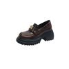 Zapatos de mujer de suela gruesa estilo francés de una sola capa punta redonda tacón grueso zapatos de cuero marrón estilo dulce fresco hebilla metálica mocasines sin cordones