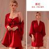 Ziqu estilo novo alça de cor sólida camisola feminina cetim laço sexy pijama roupão roupa de casa conjunto 6157