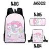 Mochila escolar con impresión 3D periférica de Sanrio Merlot, diseño de dibujos animados, bolso de hombro, bolso para lápices, conjunto de tres piezas