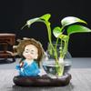 Langli Green Rose Resina Hidropônica Chapéu de Palha Little Monk Vaso Criativo Home Hotel Copper Money Grass Vaso de Flores de Cerâmica
