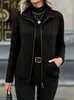 2026 Europeu Mais Vendido Transfronteiriço Roupas Femininas Cardigan Jaqueta Tricotada Gola Alta Canelada Outono Inverno Cor Sólida Zíper Manga Longa Top