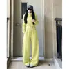 Conjunto de Sudadera con Capucha Estilo Deportivo para Mujer 2025 Otoño e Invierno Nuevo Estilo Amarillo Manga Larga Dos Piezas Moda Casual