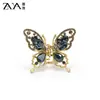 Bestseller transfronterizo: Pinza para el pelo de mariposa de cristal con pedrería azul oscuro, estilo de moda de lujo ligero, adecuada para peinados semirecogidos, versátil para el uso diario.