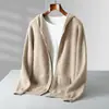 Nuevo cárdigan de cachemira para otoño e invierno para hombre, conjunto grueso con cremallera y capucha, chaqueta suéter de punto casual de corte holgado