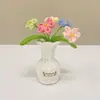 Flor de olvido y rosa tejida a crochet hecha a mano transfronteriza, flor artificial eterna en maceta, decoración de jarrón para coche y hogar