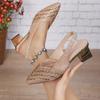 Zapatos de Tacón Bajo con Punta de Diamantes de Imitación Europeos y Americanos de Talla Grande Transfronterizos para Mujer Zapatos de Trabajo Transfronterizos de Boca Baja con Textura Metálica y Diamantes de Color en Stock
