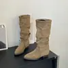 Botas Vaqueras Retro de Punta para Mujer 2026 Temperamento de Moda Otoño Nuevo Estilo Botas Arrugadas Apiladas Hasta la Rodilla Botas Largas Botas de Montar