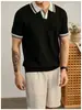 2026 Novo Estilo de Verão Respirável Camisa Polo Tricotada Masculina Casual Versátil Estilo Hong Kong Camiseta Masculina de Manga Curta