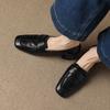 Use Mocassins de Couro de Cabra de Camada Primeira com Salto Médio para o Trabalho 2025 Bico Quadrado Salto Grosso Sapatos Pequenos de Couro Couro Genuíno Sapatilhas Tamanhos Grandes e Pequenos Podem Ser Devolvidos