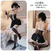 Lencería Sexy de Noche Larga Estilo Celebridad de Internet Puro Deseo Bikini de Chica Sexy Caliente Aspecto Mojado Transparente Manga Larga Conjunto Qqny