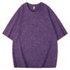 Camiseta de manga corta de algodón peinado batik de 260 g con hombros descubiertos y cuello redondo para hombre, estilo europeo, holgada, lavada y de media manga.