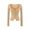 Cardigan de Manga Longa em Lyocell Tencel Estilo Europeu e Americano com Decote em V Profundo, Clavícula Exposta, Fechamento em Botão Único, Barra com Fenda e Caimento Ajustado