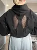 Sudadera de manga larga para mujer de venta caliente Otoño/Invierno 2026, transfronteriza europea y americana de Amazon, con espalda hueca, bordado de encaje, alas y color sólido