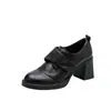 Mocassins de Salto Alto para Mulheres 2026 Novo Estilo, Sapatos de Salto Bloco Muito Estilosos Estilo Britânico para Mulheres Baixas, Sapatos de Couro Marrom