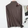 Camiseta básica estilo nuevo 2026, color liso, diseño versátil, cuello semi-alto, hueco, corte ajustado, amigable con la piel, top de manga larga para mujer