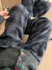 Pantalones de lana a cuadros para mujer, gruesos, forrados de polar, nuevo estilo otoño/invierno, corte holgado, tiro alto, adelgazantes, pierna recta, casual, relajado, pantalones largos de pierna ancha