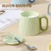 Tapa de Cerámica Casual para Taza + Cuchara Taza de Agua de Cerámica Taza de Pareja Souvenir Taza de Desayuno para Estudiantes Taza de Leche