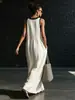 Roupas de vestuário feminino para comércio exterior, vestido de praia sexy europeu e americano sem mangas e com decote em V, vestido casual de viagem, gentil, elegante e de alta qualidade