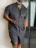 Moda Transfronteriza Temu Casual para Hombre Nuevo Conjunto de Dos Piezas Camisa de Manga Corta con Cuello Campana Estampado 3D y Pantalones Cortos Cómodo