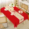 Toalha de mesa à venda quente em PU, à prova d'água e resistente a óleo, sem lavagem, na Europa Central, apresentando um design luxuoso e elegante com bordados em novo estilo chinês e formato quadrado