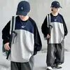 Moletom Duas Peças Novo de Outono para Meninos, Corte Solto para Crianças Maiores, Blusa Longa Tendência Primavera e Outono para Meninos