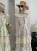 Vestido de Verão Floral Feminino Kekezoon com Mangas Curtas Leves, Vestido Princesa Bolo com Ajuste na Cintura, Saia Longa 7341