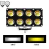 Wj Motocicleta Transfronteriza Doble Fila Cuadrado 8 Perlas Lente de Foco Amarillo y Blanco Dos Colores Vehículo Eléctrico LED Modificado Externo