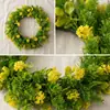Guirnaldas de flores verdes artificiales estilo casa de campo, guirnaldas de primavera rurales para puerta con flores verdes y amarillas realistas, guirnaldas de flores artificiales para decoración del hogar en paredes de puerta principal, decoraciones festivas estacionales de Pascua, San Valentín, verano