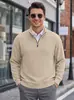 Suéter masculino de malha jacquard texturizada, marca independente transfronteiriça, com meio zíper, gola alta, manga longa, estilo americano, moletom casual plus size