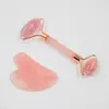 Placa Gua Sha em Formato de Coração de Jade Natural e Quartzo Rosa Transfronteiriça, Massageador Facial e para Olhos de Quartzo Rosa, Raspador de Dedo, Aventurina