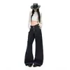 Jeans de pierna ancha con botones, diseño deconstruido plisado, color Naranja Juvenil # para mujer, corte holgado, adelgazante, de nicho, modernos, versátiles, de largo hasta el suelo