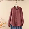 Camisa de Mujer 2026 Nueva Principios de Otoño Casual Cuello Base Hilo de Algodón Puro Azul Manga Larga Camisa Superior