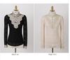 002 Camisa de encaje ajustada coreana de talla grande para mujer, nueva, de invierno