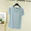 Blusa feminina gola V, camiseta básica, plus size, nova camiseta de verão de manga curta, modeladora, cor sólida, modal, estilo coreano, caimento solto