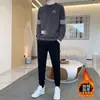 Conjunto de Dos Piezas con Forro de Polar para Hombre Talla Grande Casual Otoño-Invierno Conjunto de Sudadera de Manga Larga con Cuello Redondo